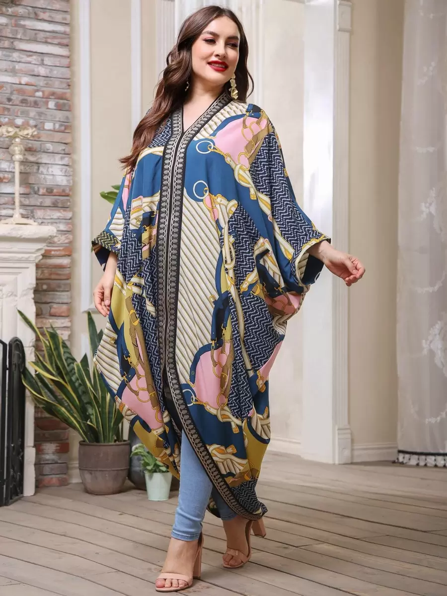 Plus Chevron And Chain Print Kaftan Dress - Multicolor - View 1