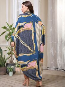 Plus Chevron And Chain Print Kaftan Dress - Multicolor - View 2