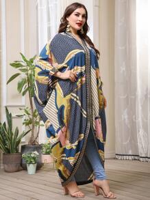 Plus Chevron And Chain Print Kaftan Dress - Multicolor - View 5