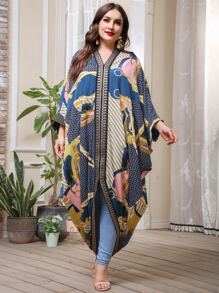 Plus Chevron And Chain Print Kaftan Dress - Multicolor - View 6