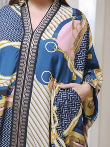 Plus Chevron And Chain Print Kaftan Dress - Multicolor - View 7