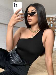 SHEIN Allurite Áo nữ màu trơn Giải trí - màu đen - Xem 1