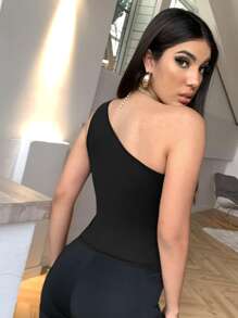 SHEIN Allurite Áo nữ màu trơn Giải trí - màu đen - Xem 2