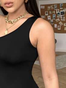 SHEIN Allurite Áo nữ màu trơn Giải trí - màu đen - Xem 3