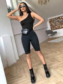 SHEIN Allurite Áo nữ màu trơn Giải trí - màu đen - Xem 4