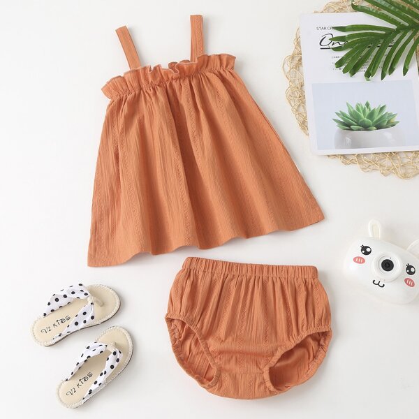 

Baby Girl Solid Ruffle Trim Cami Top & Shorts, Burnt orange