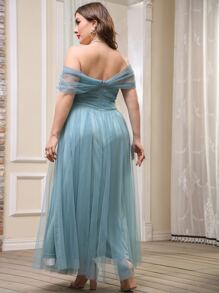 Plus Off The Shoulder Mesh Overlay Maxi Prom Dress