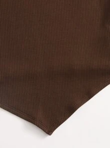 SHEIN EZwear 不對稱下擺羅紋針織上衣 - 巧克力棕 - 查看 5