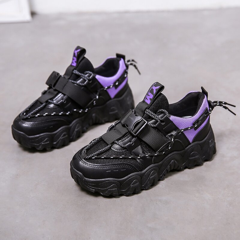 

Release Buckle Lace-up Chunky Sneakers, Black