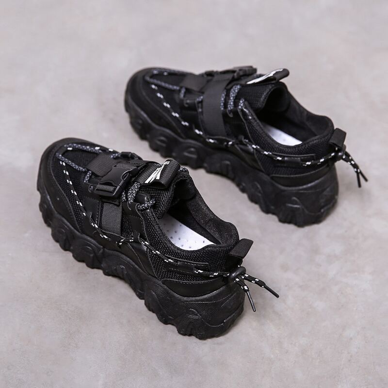 

Release Buckle Lace-up Chunky Sneakers, Black
