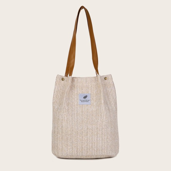 

Letter Patch Straw Bag, Multicolor