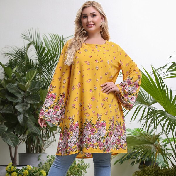 

Plus Floral Print Tunic Blouse, Yellow