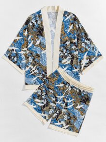 Manfinity RSRT Men Crane Print Kimono With Shorts - Multicolor - View 1