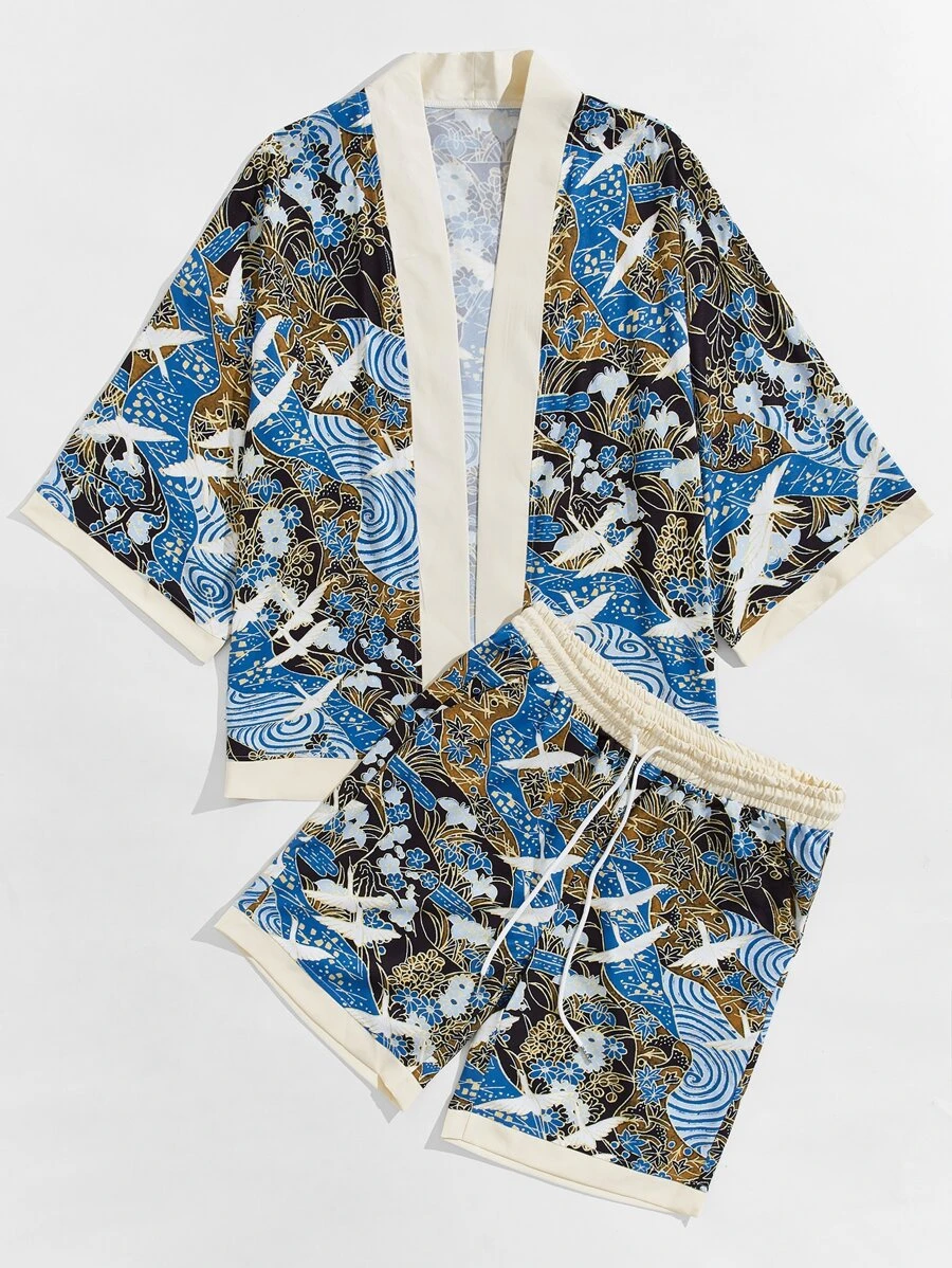 Manfinity RSRT Men Crane Print Kimono With Shorts - Multicolor - View 1