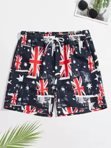 Manfinity 男士澳大利亞國旗印花抽繩泳褲 - 彩色 - 查看 1