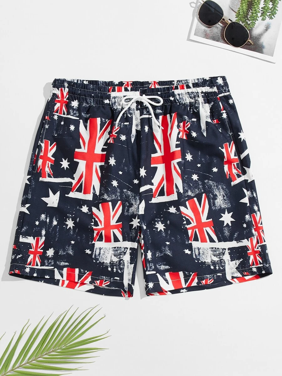 Manfinity 男士澳大利亞國旗印花抽繩泳褲 - 彩色 - 查看 1