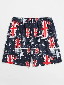 Manfinity 男士澳大利亞國旗印花抽繩泳褲 - 彩色 - 查看 2