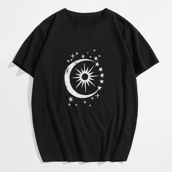 

Men Moon & Sun Print Tee, Black