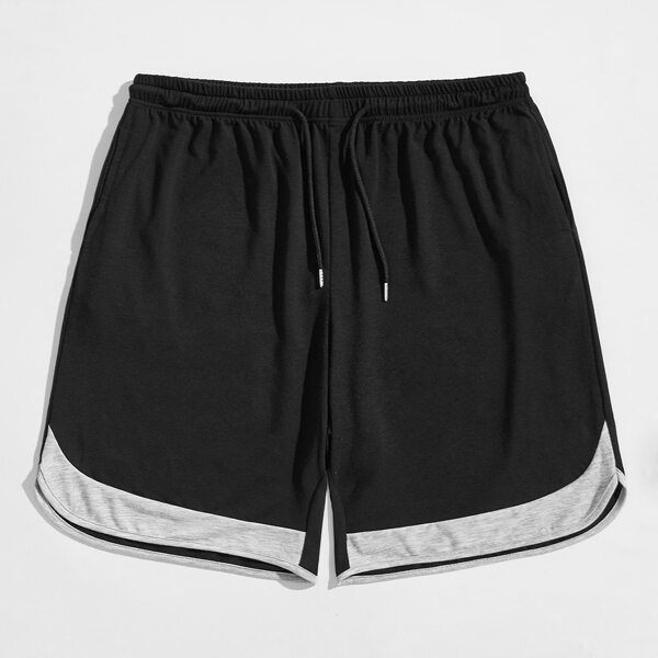 

Men Colorblock Drawstring Waist Sleep Shorts, Black