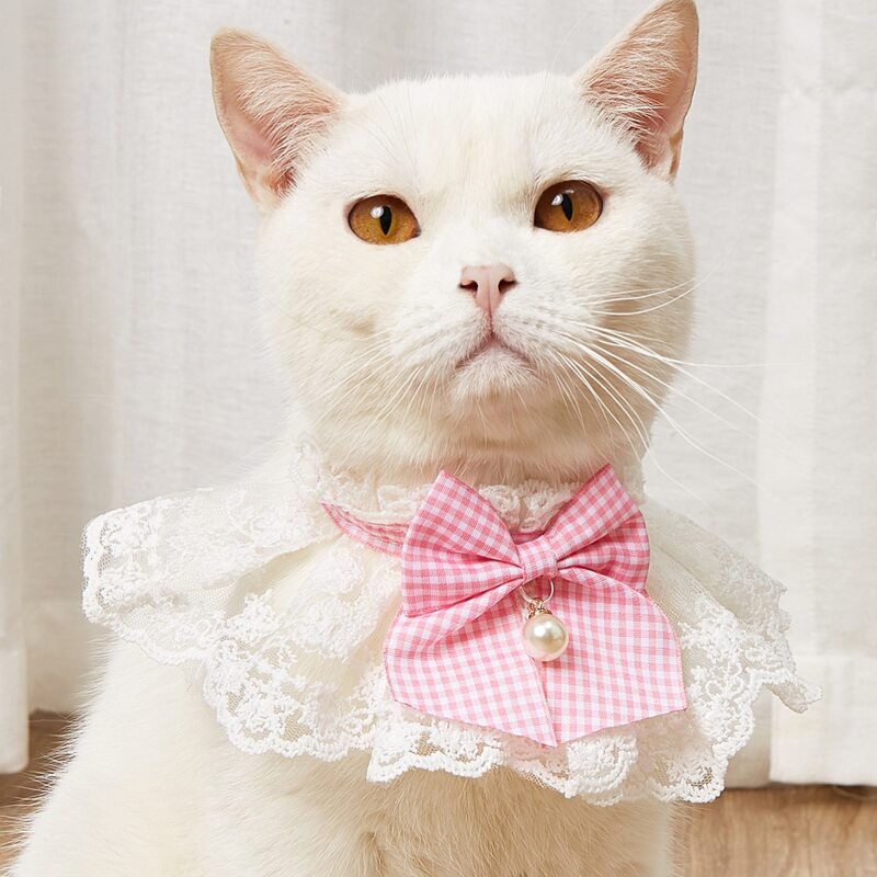 

1pc Bow Detail Lace Pet Scarf, Pink