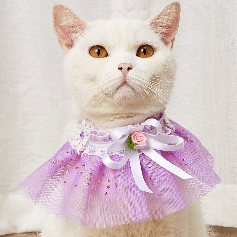 

1pc Bow Detail Lace Pet Scarf, Purple