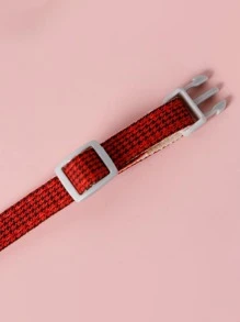 1 collar de mascota con lazo de patrón de pata de gallo con hebilla de tracción para decoración - Rojo - Ver 3
