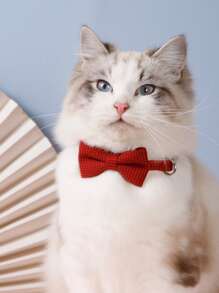 1 collar de mascota con lazo de patrón de pata de gallo con hebilla de tracción para decoración - Rojo - Ver 4