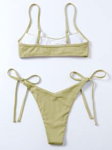 Tie Side Thong Bikini Set For Summer Beach Vocation - Mint Green - View 2