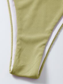 Tie Side Thong Bikini Set For Summer Beach Vocation - Mint Green - View 4