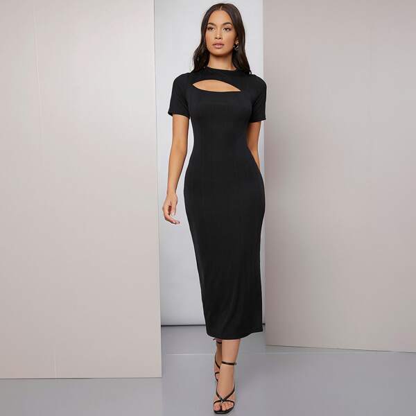 

Cutout Front Split Hem Dress, Black