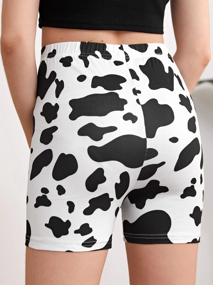 SHEIN Teen Girls Elastic Waist Cow Print Biker Shorts | SHEIN