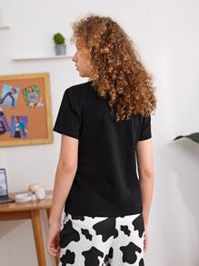 SHEIN Teen Girls Letter Graphic Tee - Black - View 2