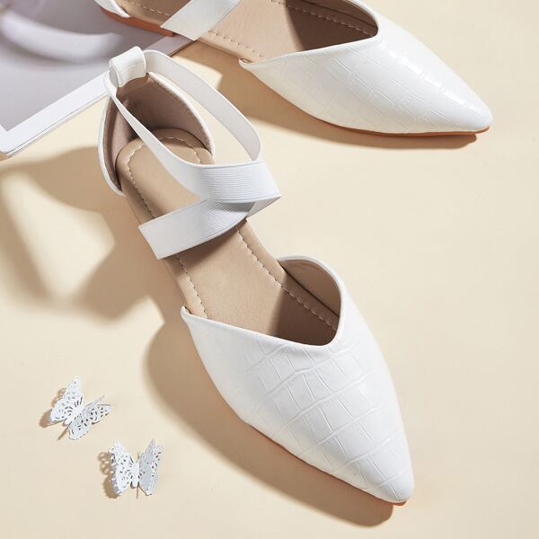 

Croc Embossed Cross Strap Flats, White