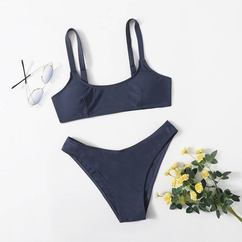 

Solid High Cut Bikini Swimsuit, Dusty blue