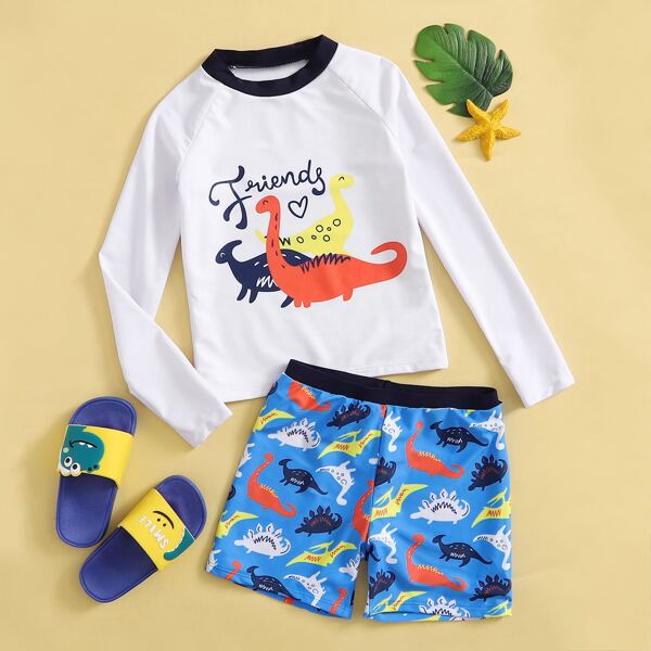 

Boys Dinosaur Pattern Shorts Swimsuit, Multicolor