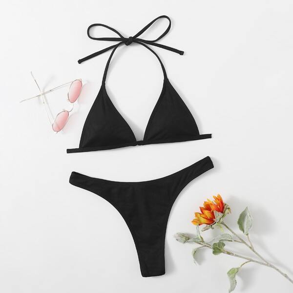 

Бикини-халтер в рубчик, Чёрный