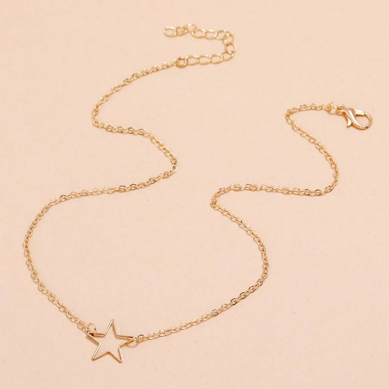 

1pc Open Star Pendant Chain Necklace, Gold