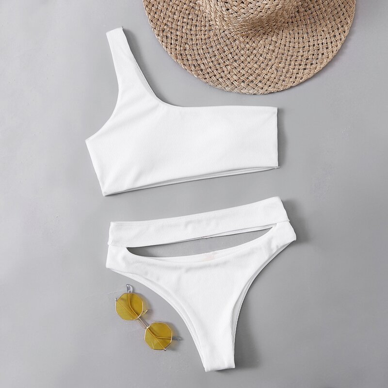 

Plain Cut Out Bikini Swimsuit, White