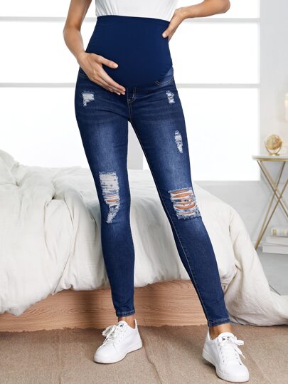 SHEIN Maternity Denim Kantong Plain