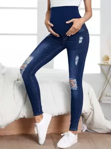 SHEIN Maternity High Waist Ripped Skinny Jeans