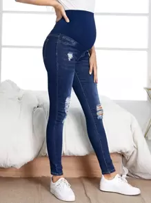 SHEIN Maternity High Waist Ripped Skinny Jeans