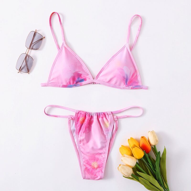 

Floral Print Tanga Bikini Swimsuit, Multicolor