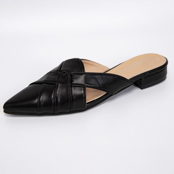 

Point Toe Braided Flat Mules, Black