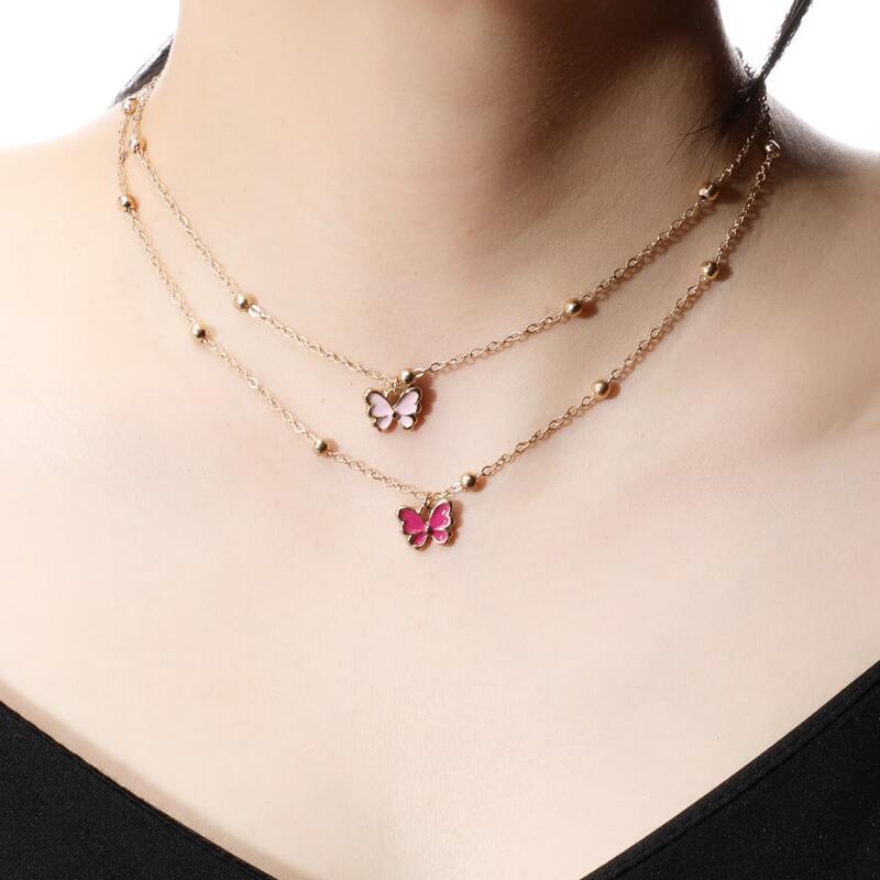

2pcs Butterfly Pendant Necklace, Gold