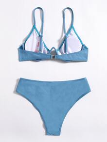 Solid Underwire Bikini Set For Summer Beach Vacation - Dusty Blue - View 2
