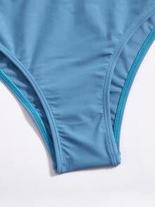 Solid Underwire Bikini Set For Summer Beach Vacation - Dusty Blue - View 3