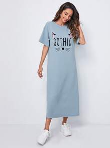 SHEIN Vestido con estampado de dibujos animados - Neblina azul - Ver 1