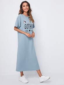 SHEIN Vestido con estampado de dibujos animados - Neblina azul - Ver 3