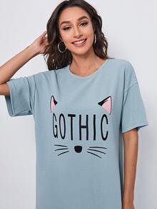 SHEIN Vestido con estampado de dibujos animados - Neblina azul - Ver 4