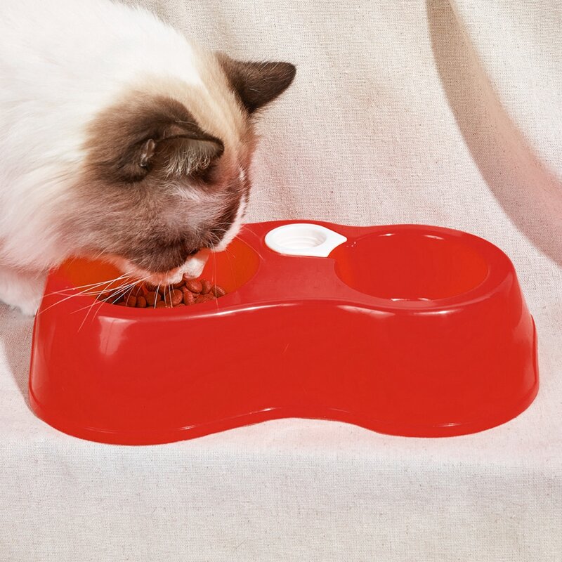 

1pc Double Pet Bowl Without Drinking Bottle, Red
